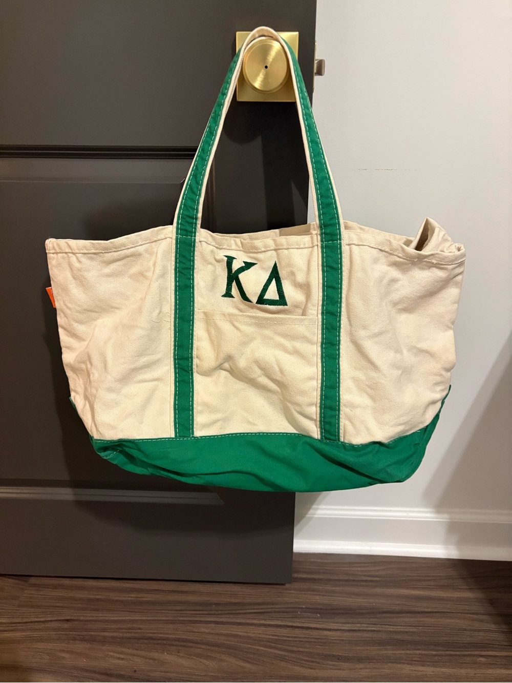 Kappa Delta Canvas Boat Tote Bag with Green Trim - KD Embroidered
